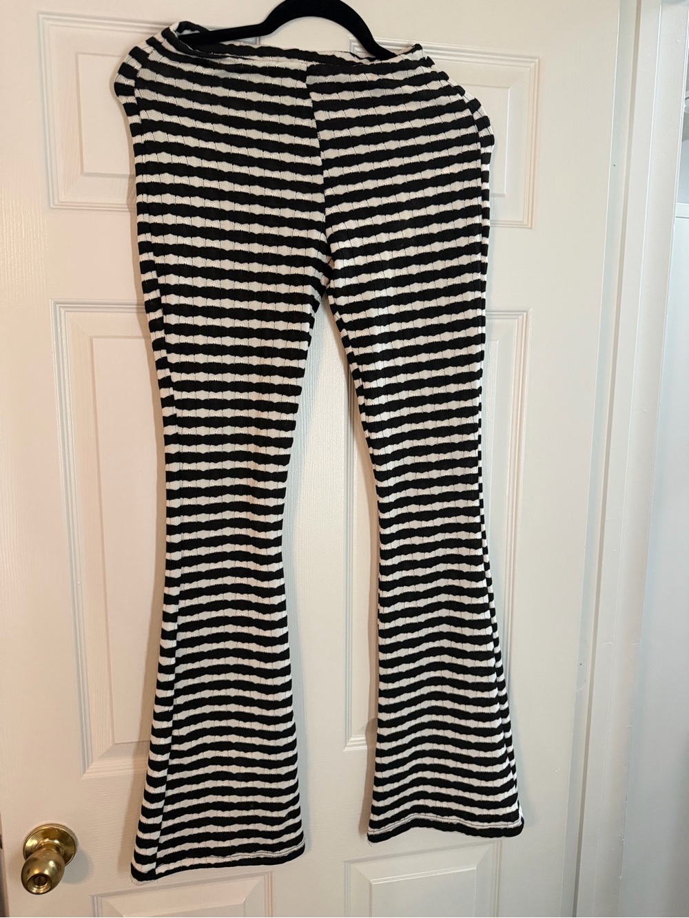 ZARA Black & White Striped Knit Flare Pants S